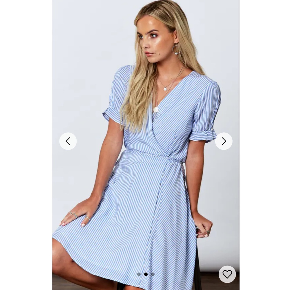 If by sea Blue Woven Stripe Wrap Dress Small